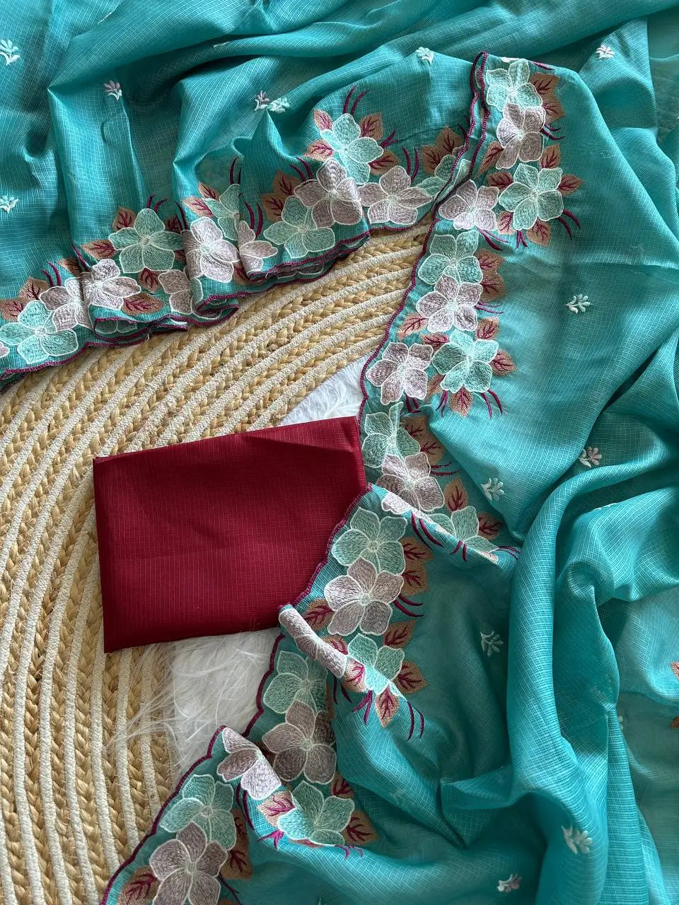 Floral Embroidery Border Kota Saree