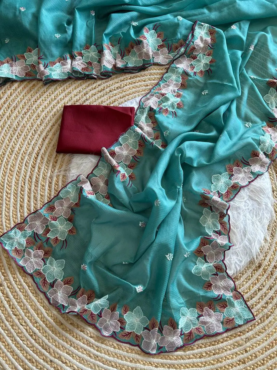 Floral Embroidery Border Kota Saree