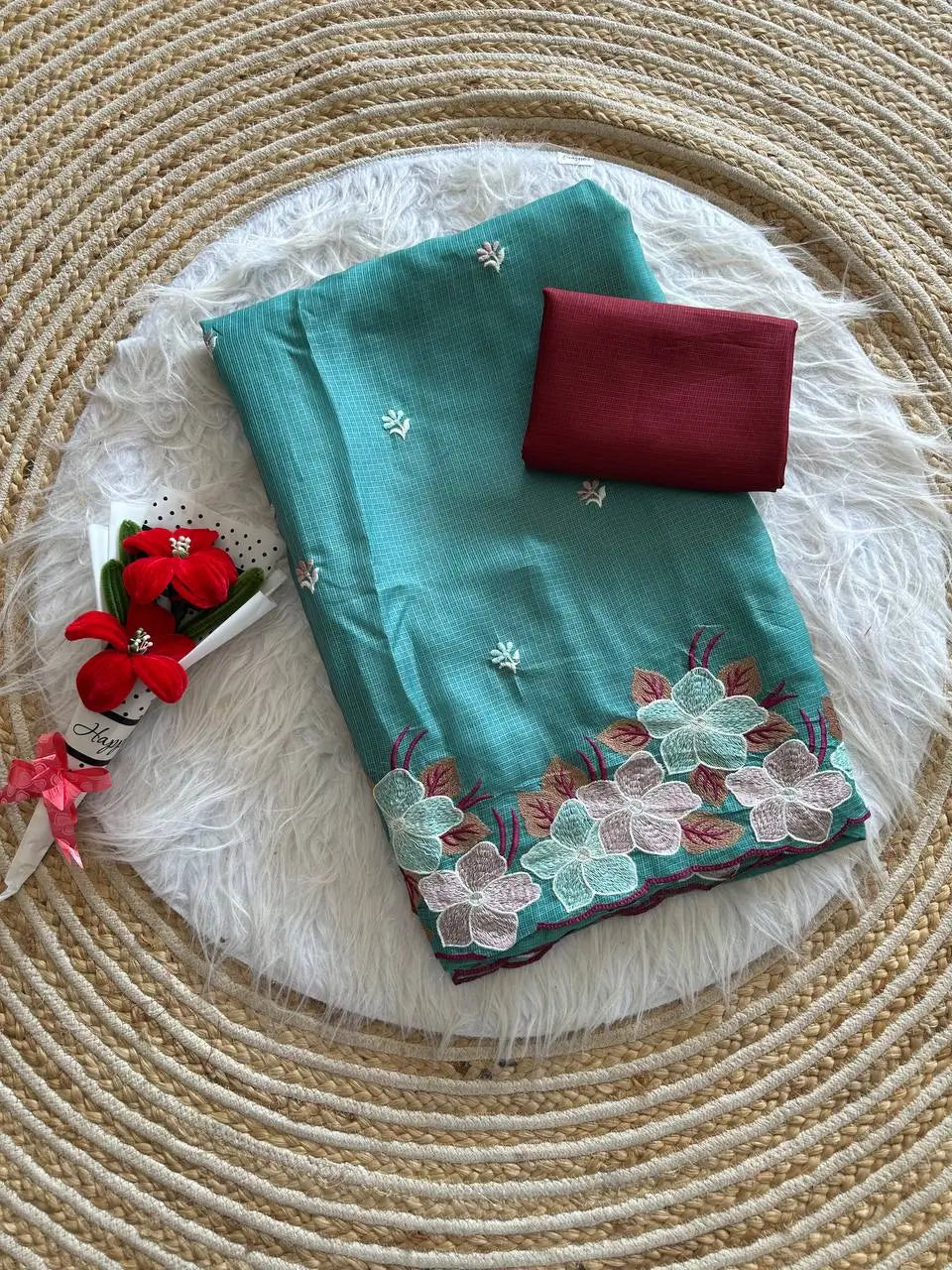 Floral Embroidery Border Kota Saree