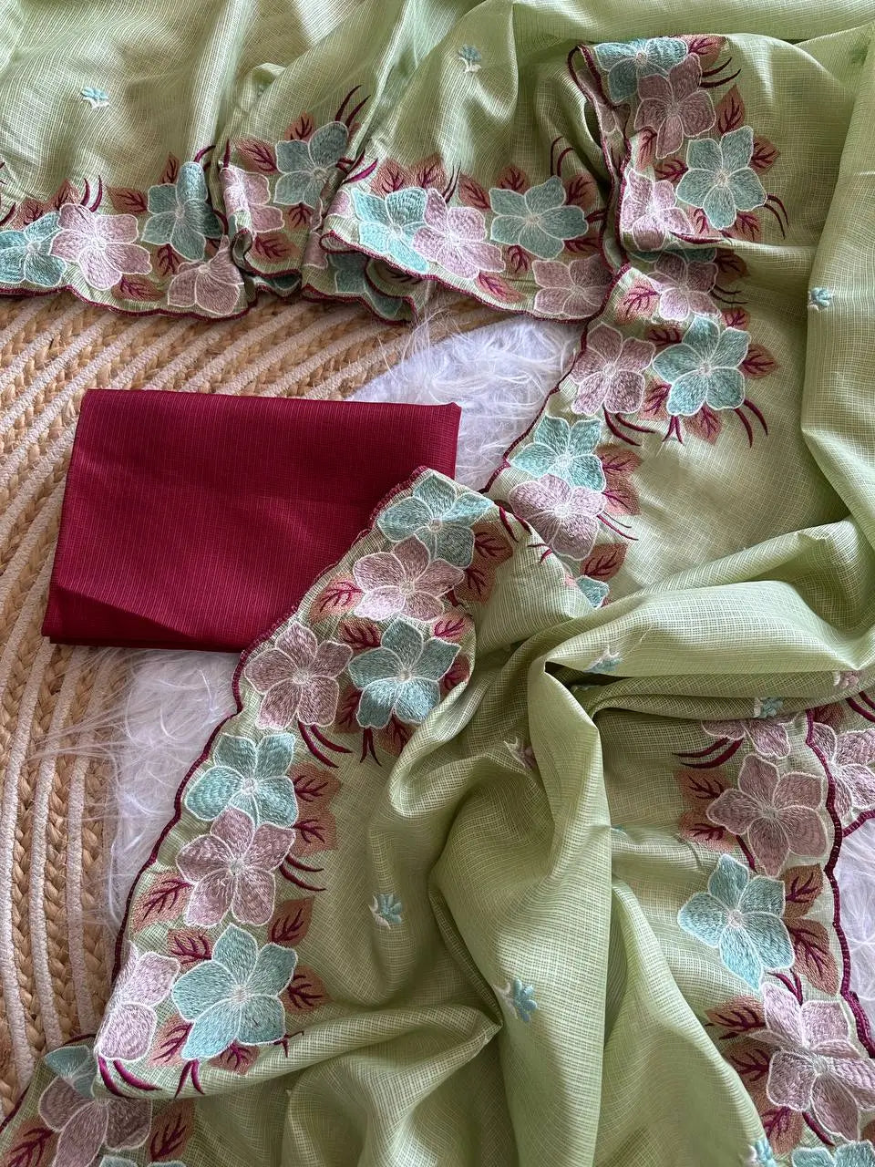 Floral Embroidery Border Kota Saree