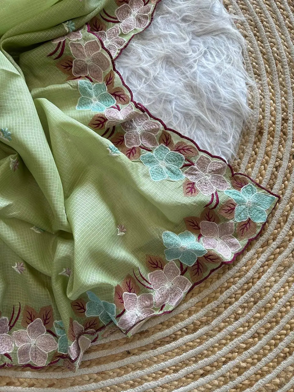 Floral Embroidery Border Kota Saree
