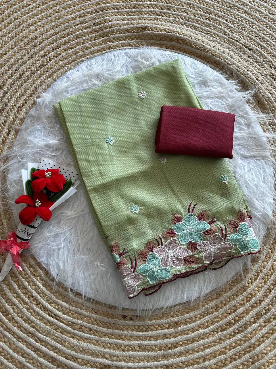 Floral Embroidery Border Kota Saree