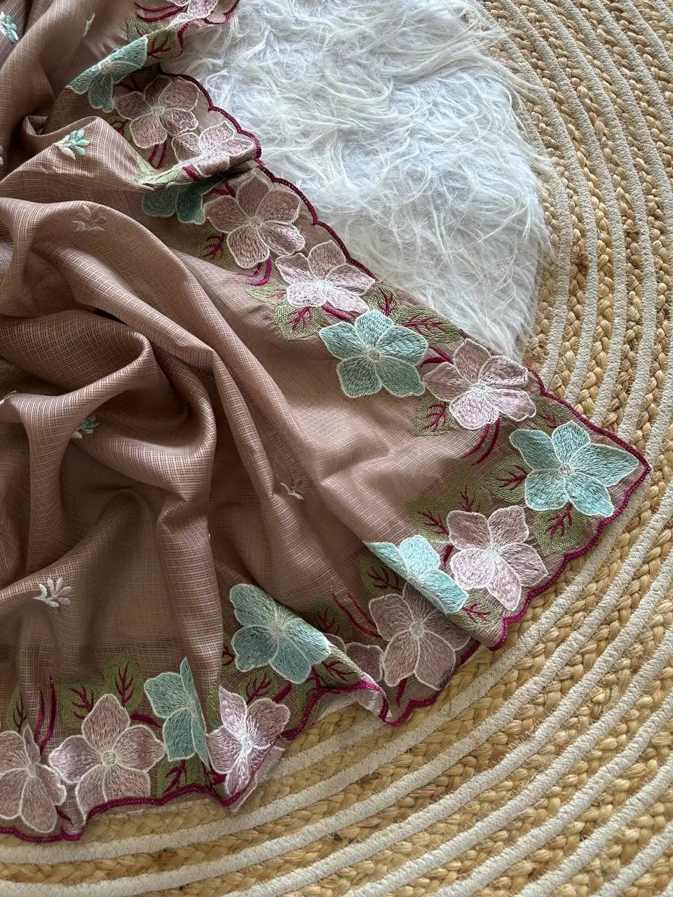 Floral Embroidery Border Kota Saree