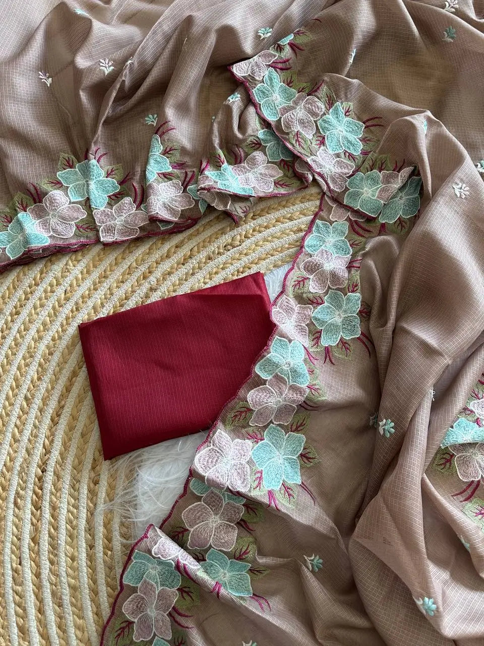 Floral Embroidery Border Kota Saree