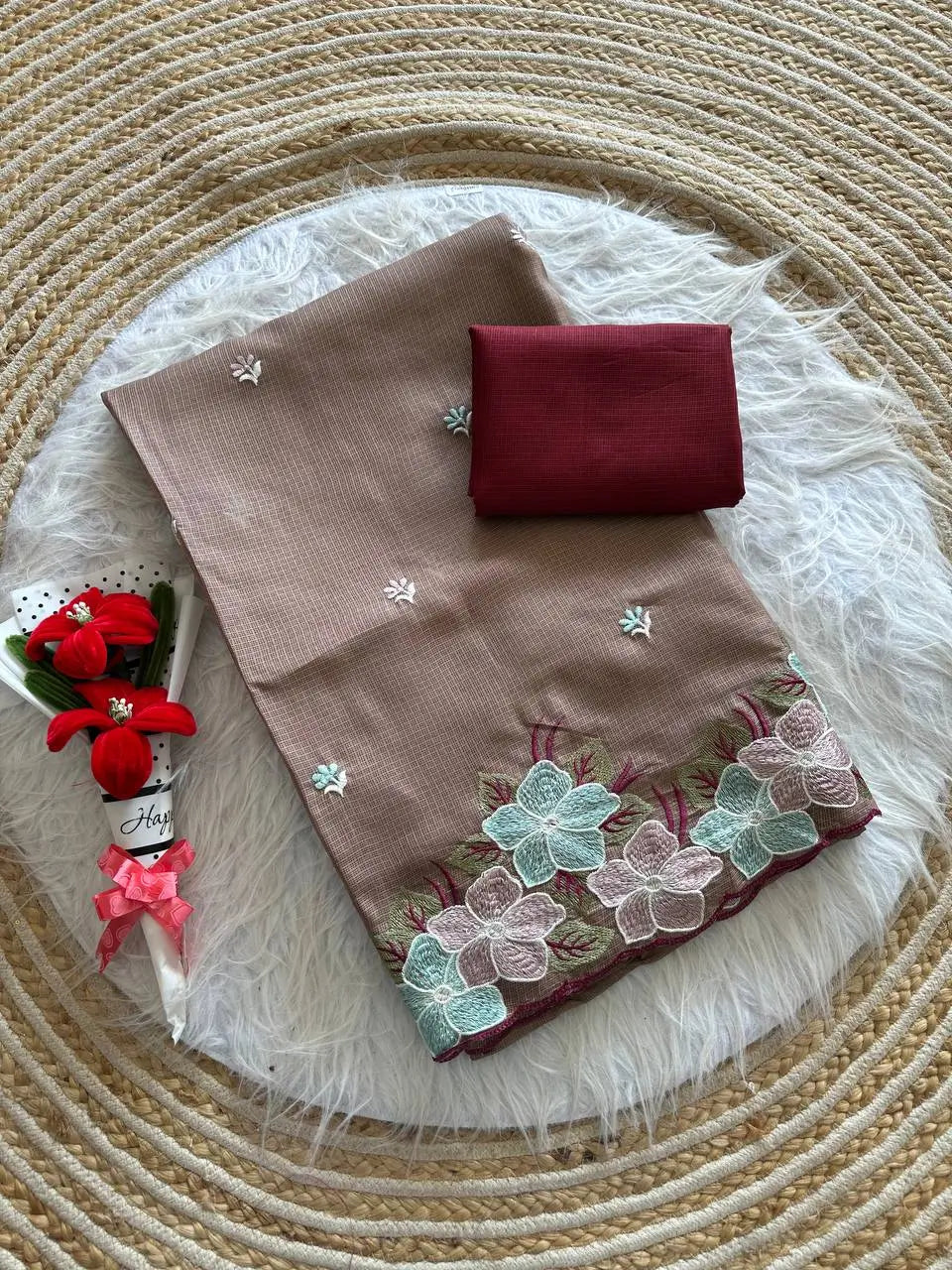 Floral Embroidery Border Kota Saree