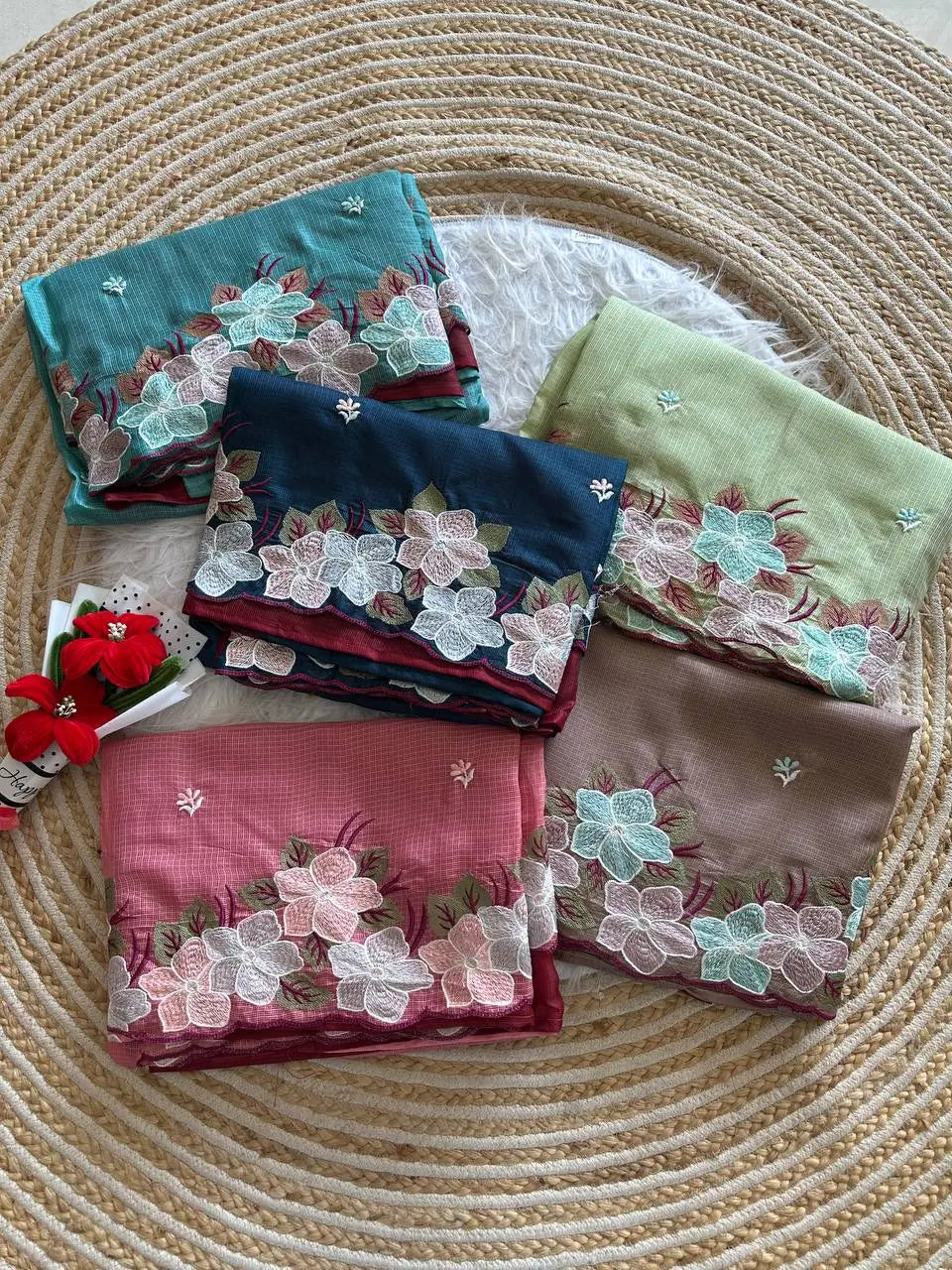 Floral Embroidery Border Kota Saree