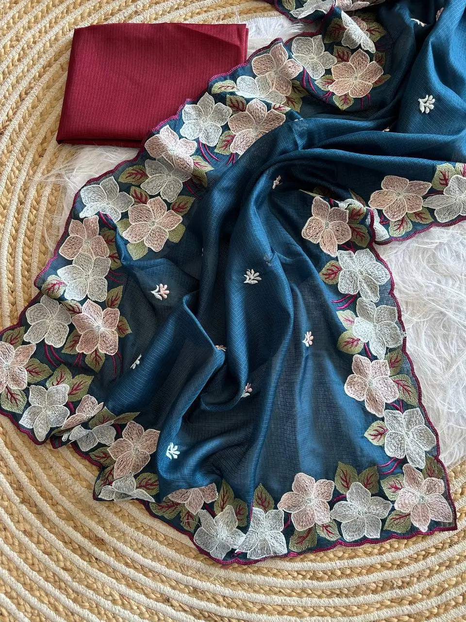 Floral Embroidery Border Kota Saree