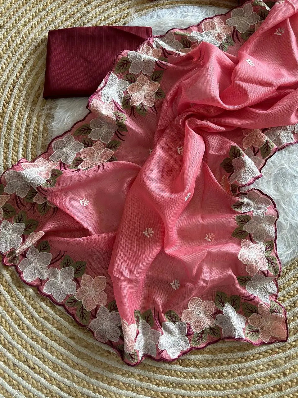 Floral Embroidery Border Kota Saree