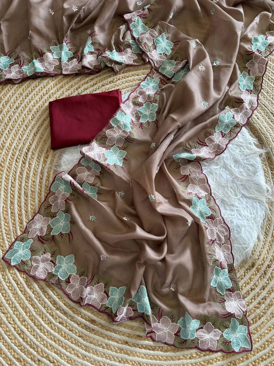 Floral Embroidery Border Kota Saree