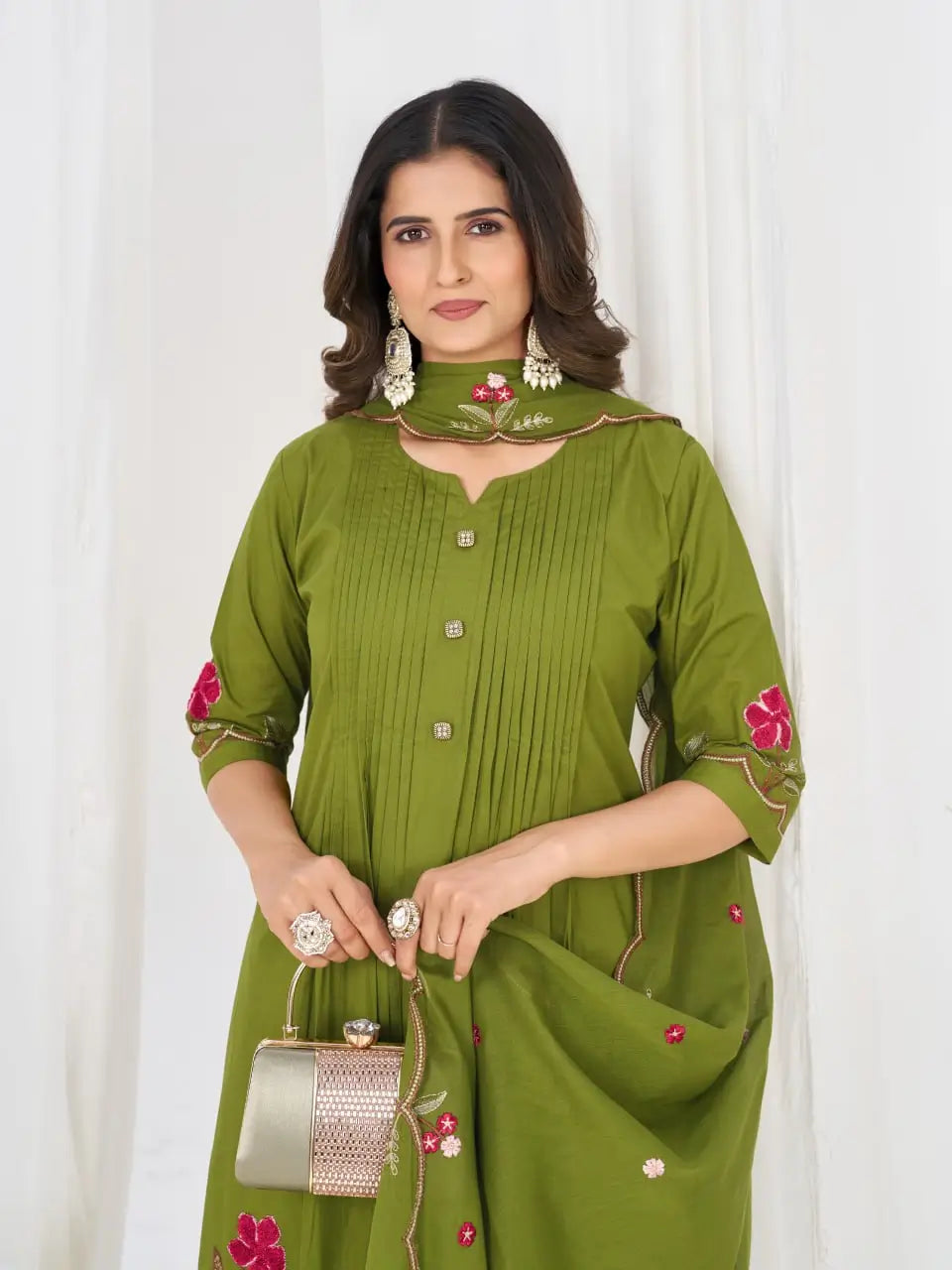Floral Embroidery Pintuck Anarkali Set