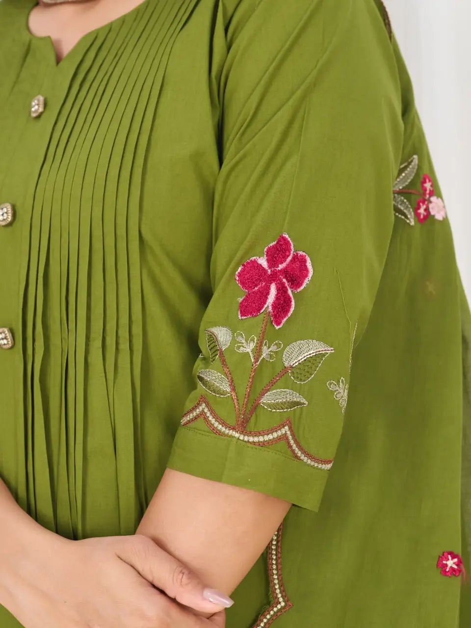 Floral Embroidery Pintuck Anarkali Set
