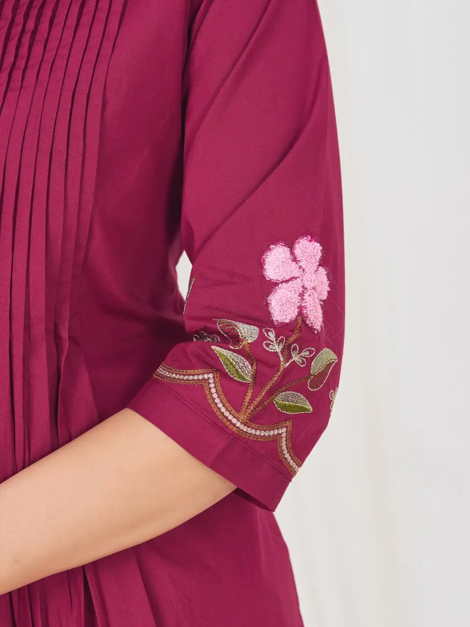Floral Embroidery Pintuck Anarkali Set