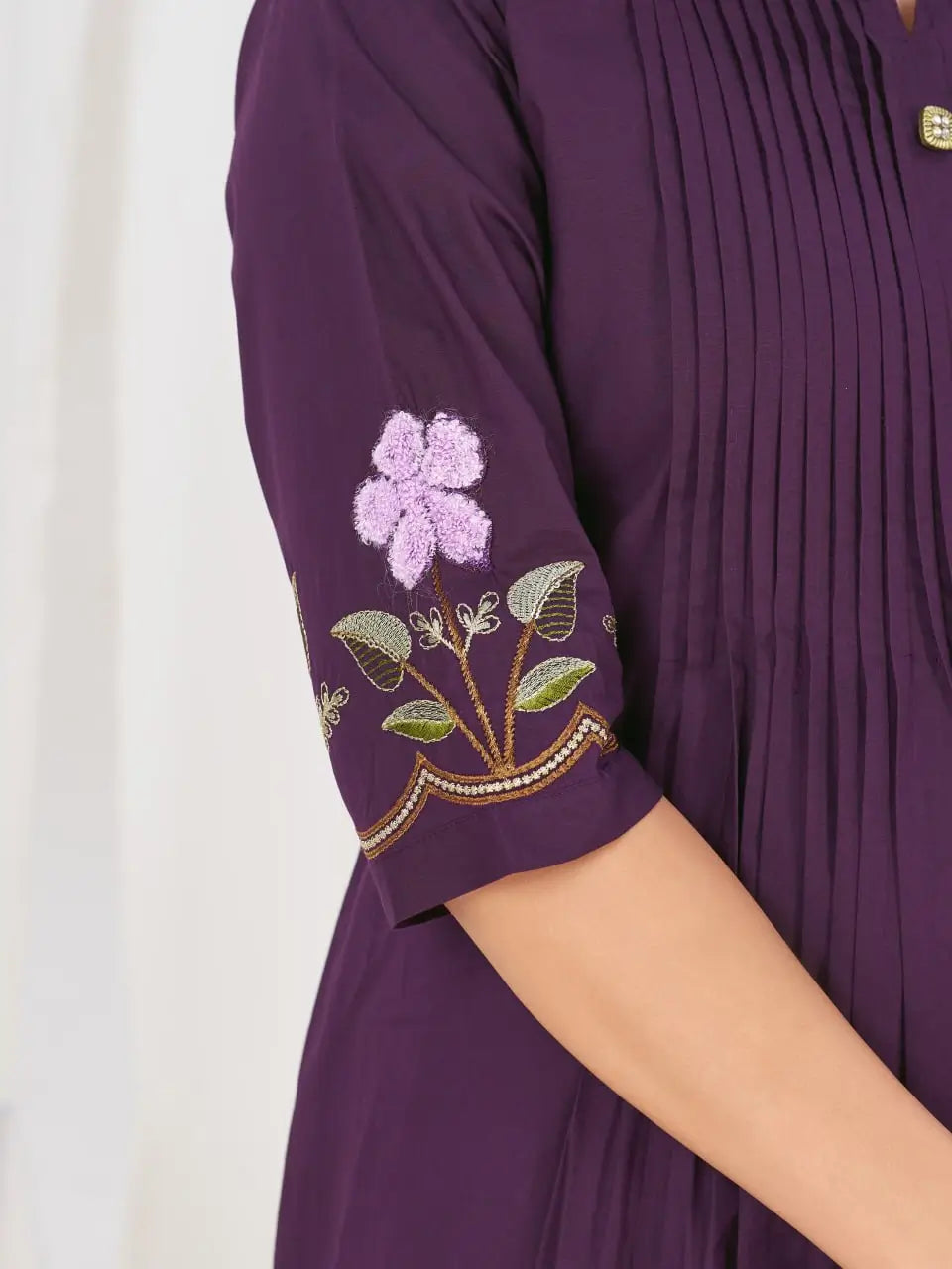 Floral Embroidery Pintuck Anarkali Set