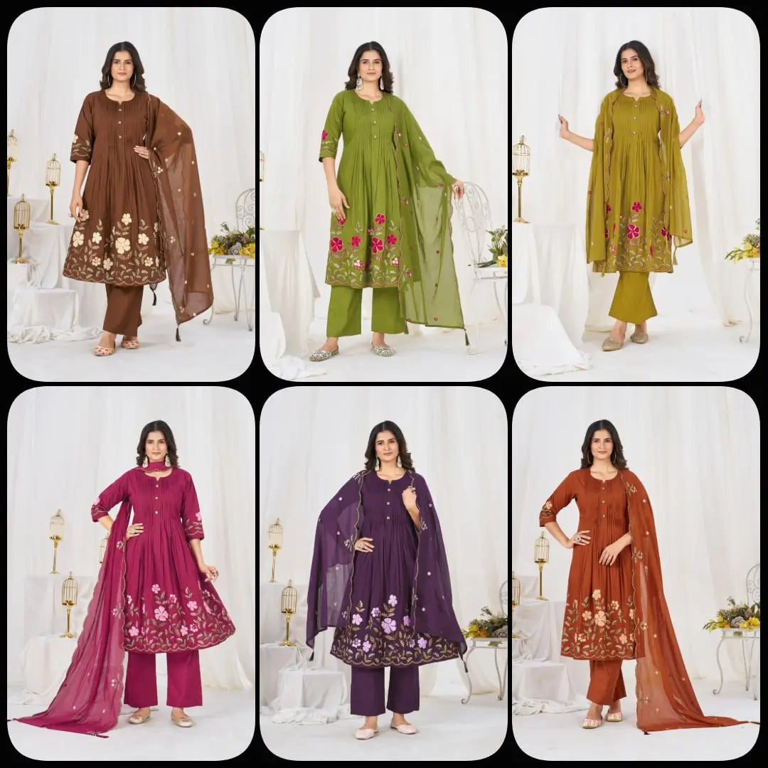 Floral Embroidery Pintuck Anarkali Set
