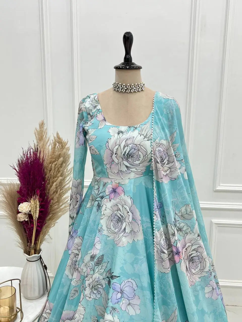Floral Fox Georgette Anarkali Gown with Dupatta