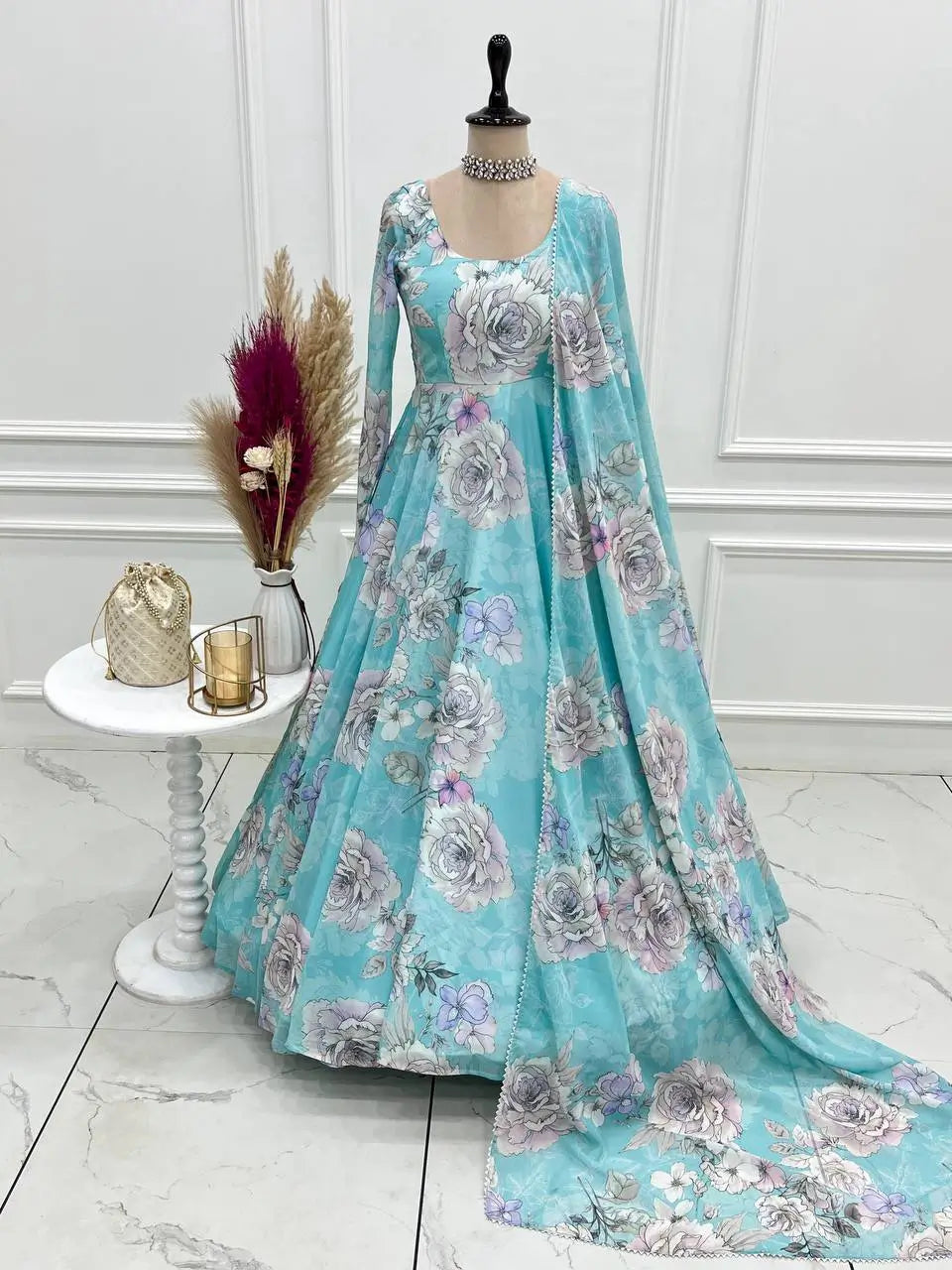 Floral Fox Georgette Anarkali Gown with Dupatta
