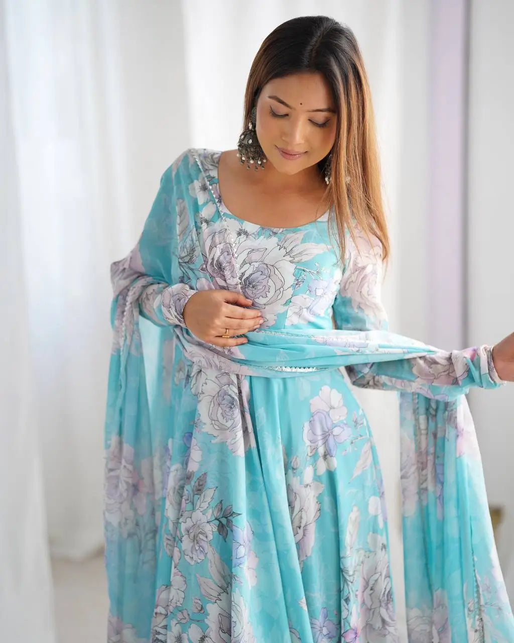 Floral Fox Georgette Anarkali Gown with Dupatta