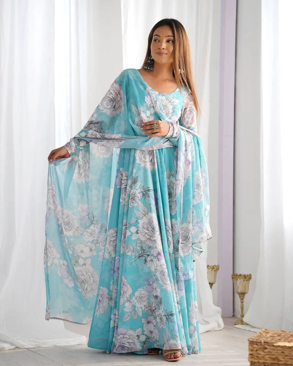 Floral Fox Georgette Anarkali Gown with Dupatta