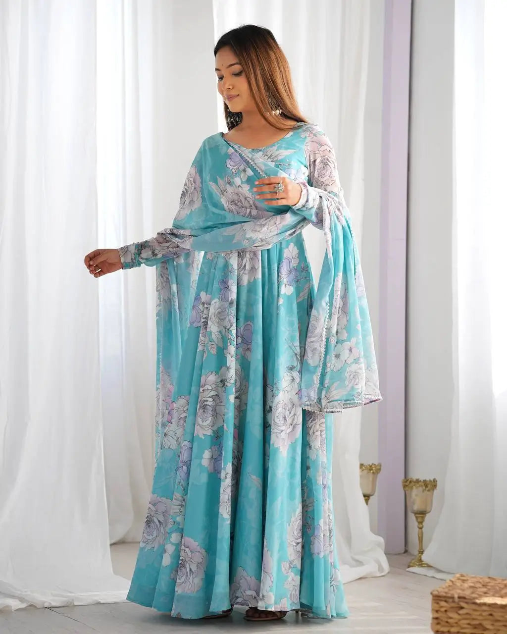 Floral Fox Georgette Anarkali Gown with Dupatta