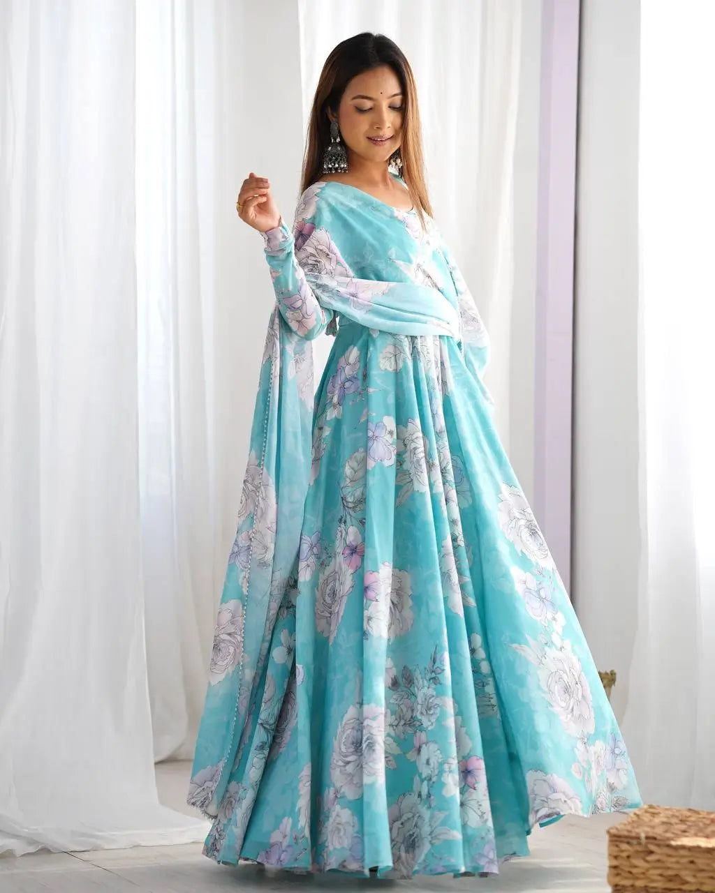 Floral Fox Georgette Anarkali Gown with Dupatta
