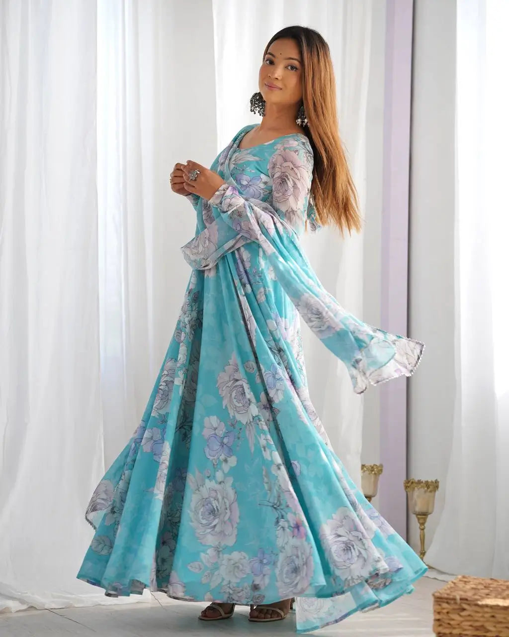 Floral Fox Georgette Anarkali Gown with Dupatta