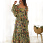 Floral Fox Georgette Maxi Dress with Balloon Sleeves
