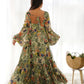Floral Fox Georgette Maxi Dress with Balloon Sleeves