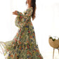 Floral Fox Georgette Maxi Dress with Balloon Sleeves