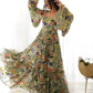 Floral Fox Georgette Maxi Dress with Balloon Sleeves