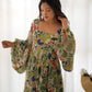 Floral Fox Georgette Maxi Dress with Balloon Sleeves
