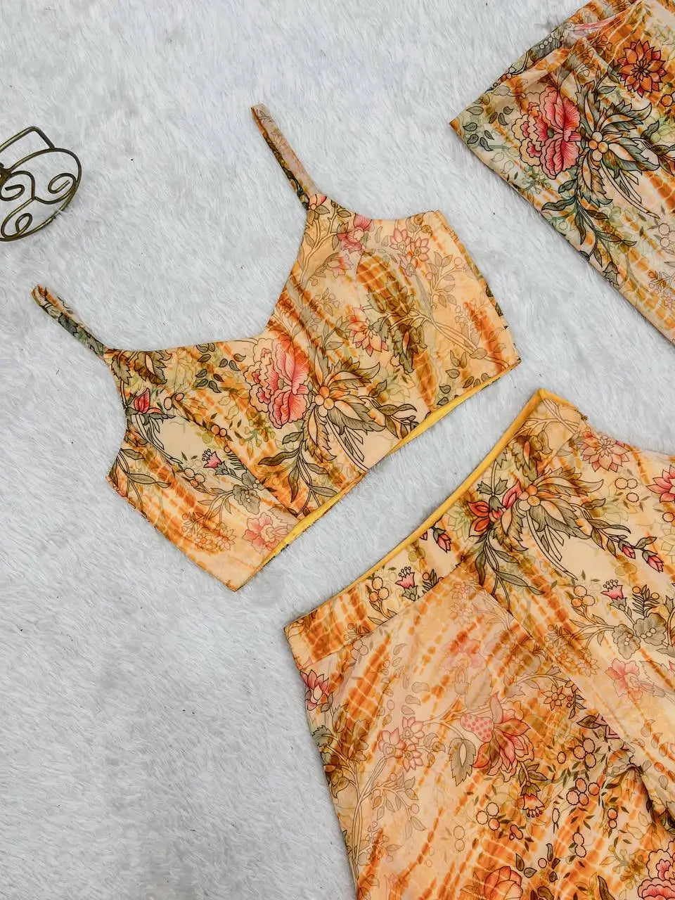 Floral Fox Georgette Palazzo Set with Shrug