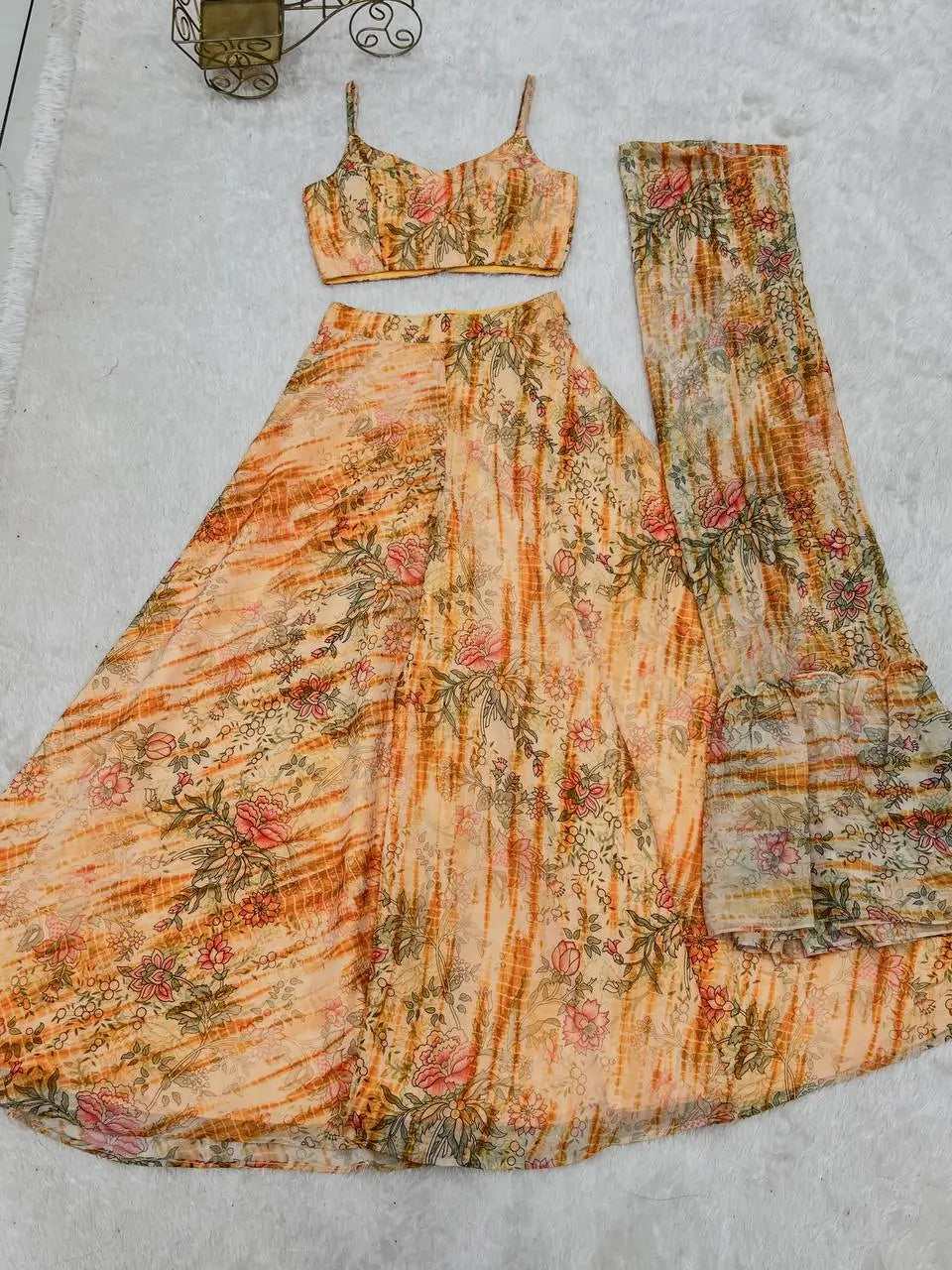 Floral Fox Georgette Palazzo Set with Shrug