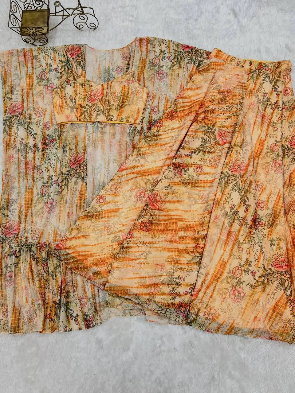 Floral Fox Georgette Palazzo Set with Shrug