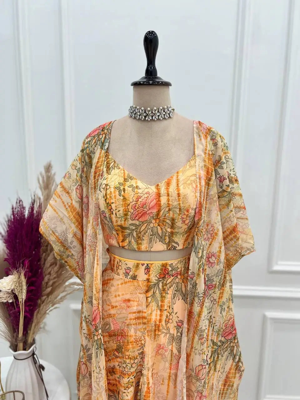 Floral Fox Georgette Palazzo Set with Shrug