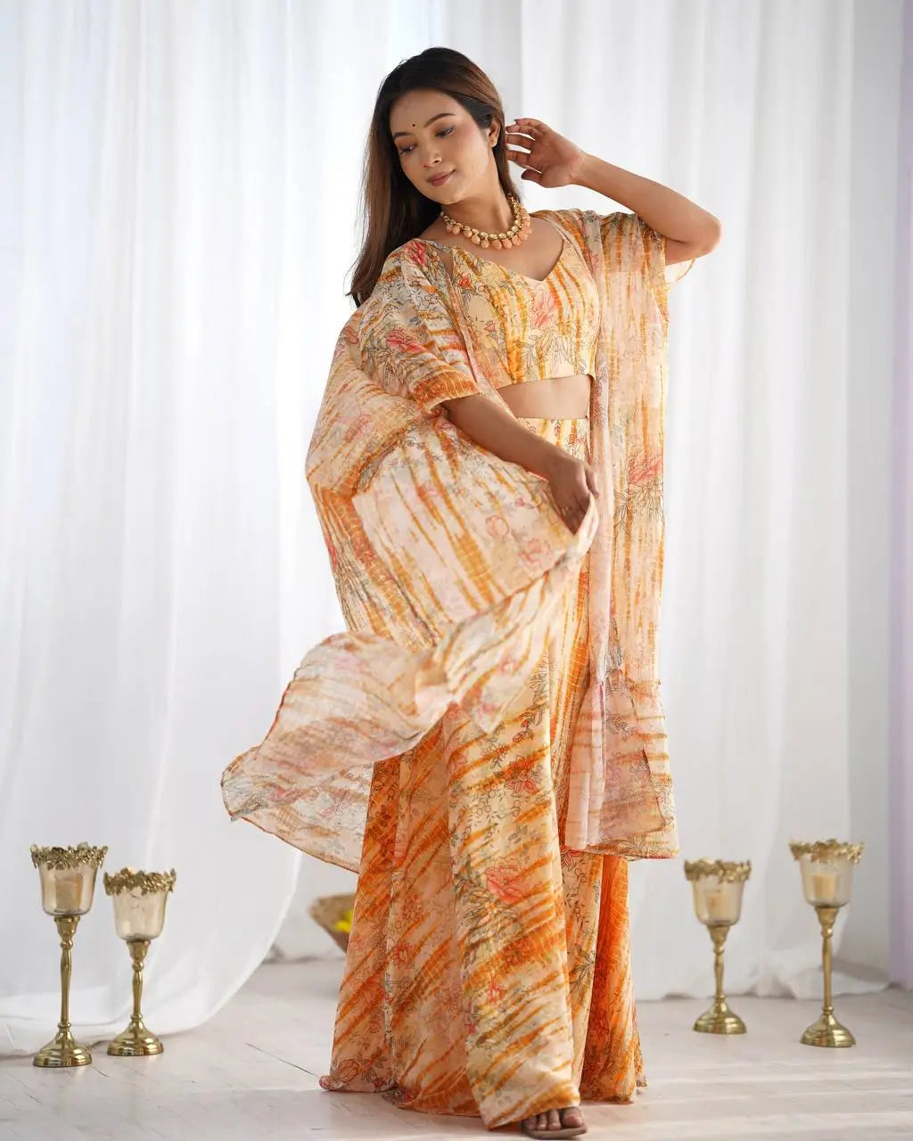Floral Fox Georgette Palazzo Set with Shrug