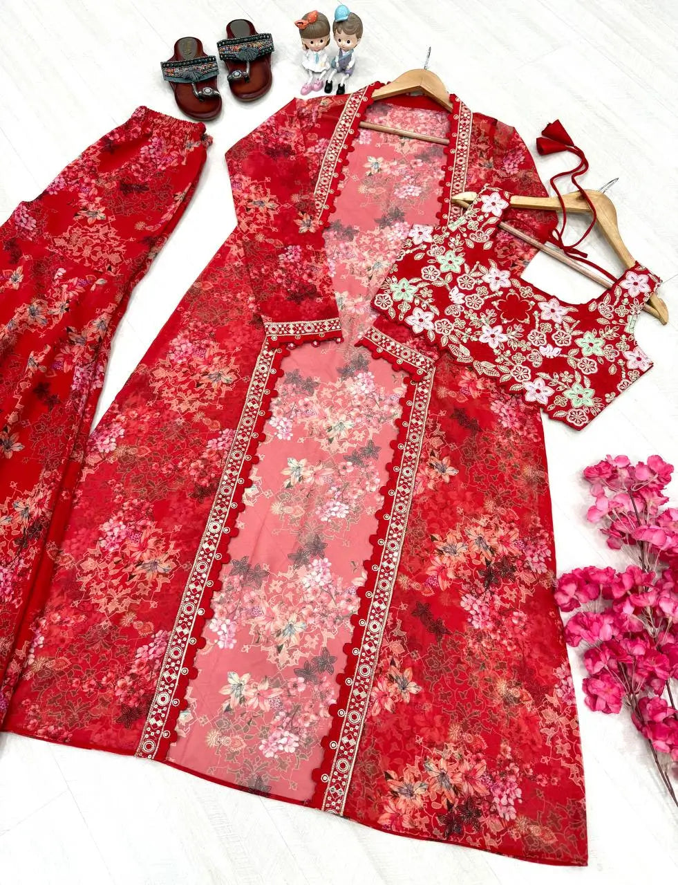 Floral Georgette Koti Sharara Set