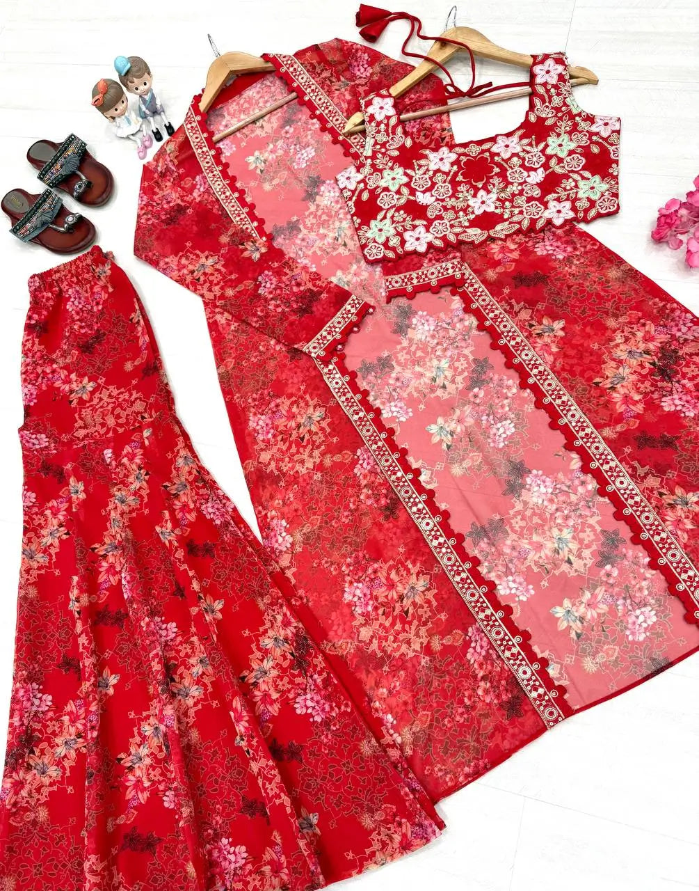 Floral Georgette Koti Sharara Set