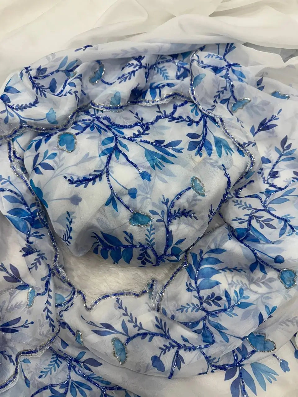 Floral Handwork Printed Tebby Silk Saree With Blouse