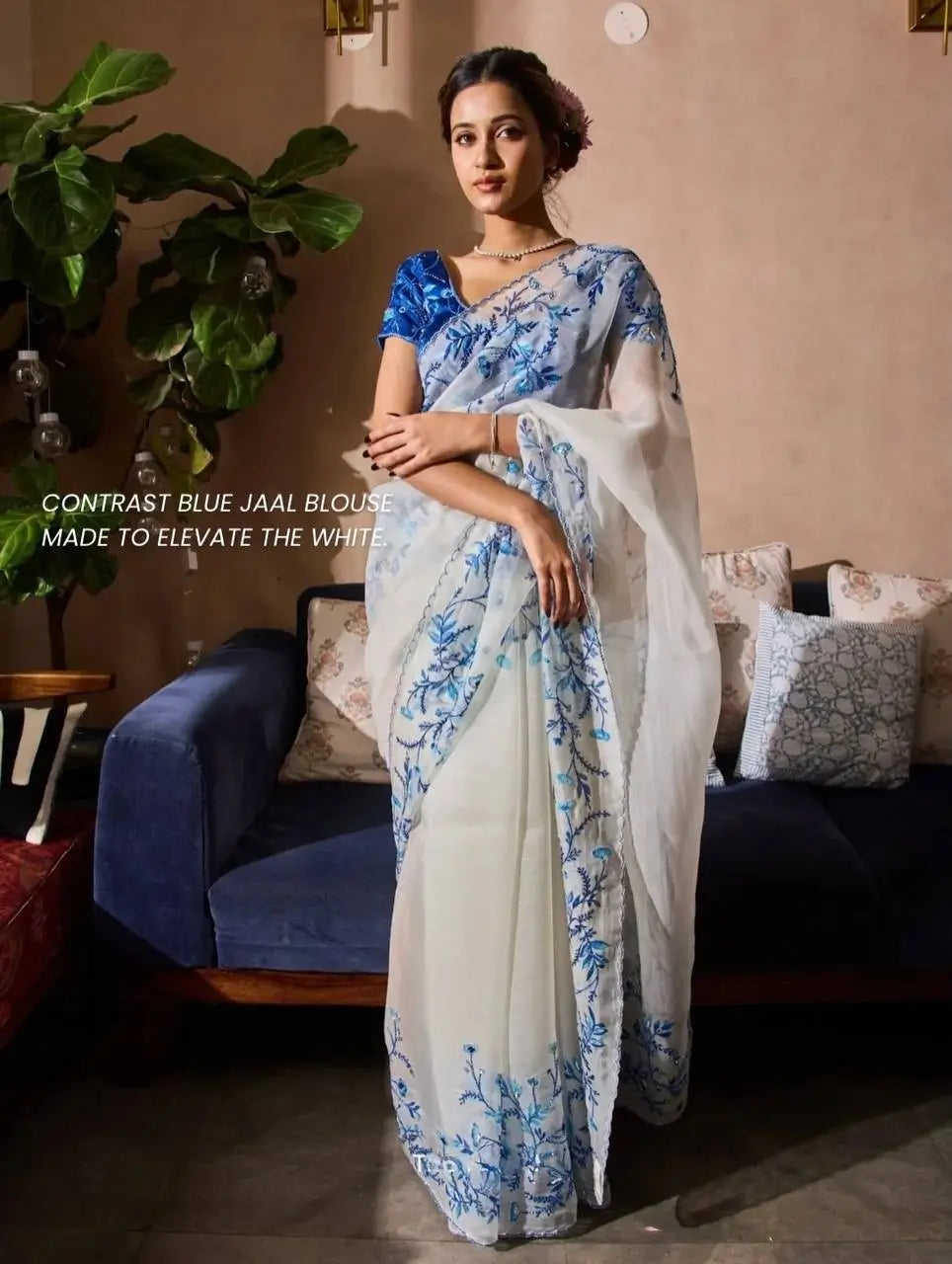 Floral Handwork Printed Tebby Silk Saree With Blouse