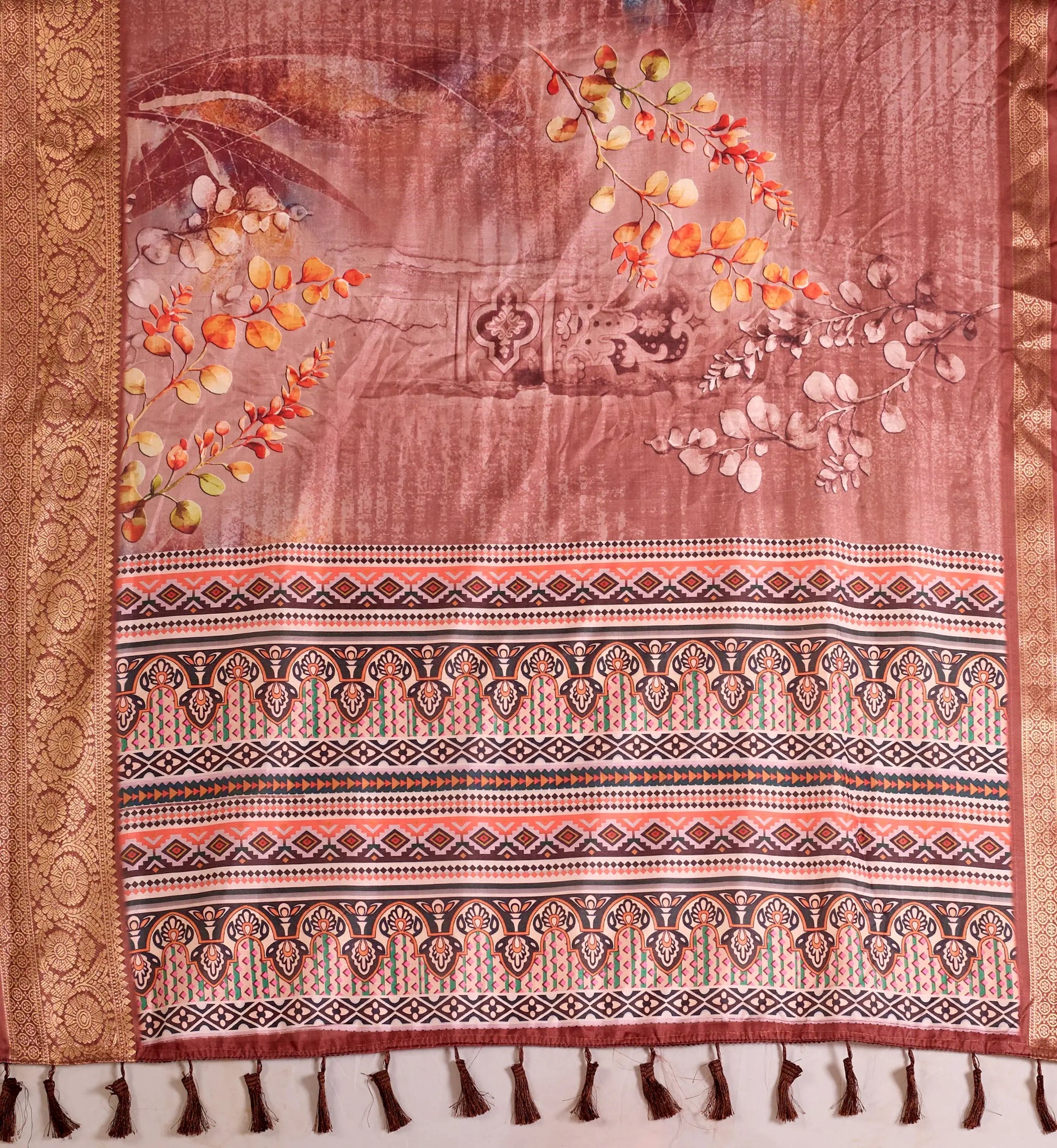 Floral Lichi Silk Saree with Zari Border