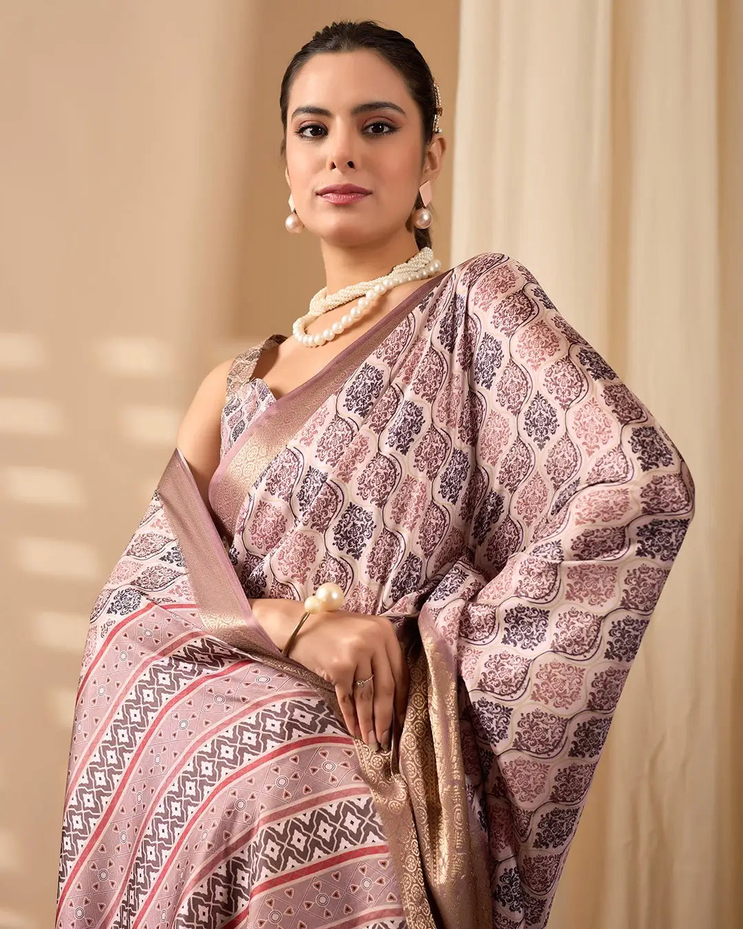 Floral Lichi Silk Saree with Zari Border