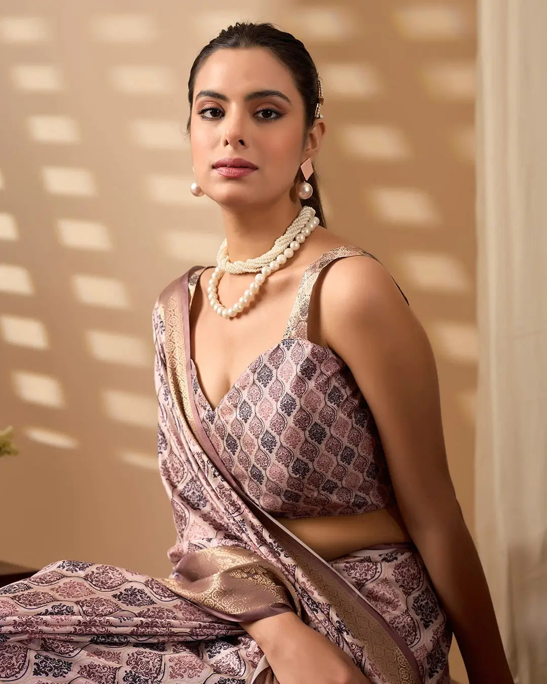 Floral Lichi Silk Saree with Zari Border