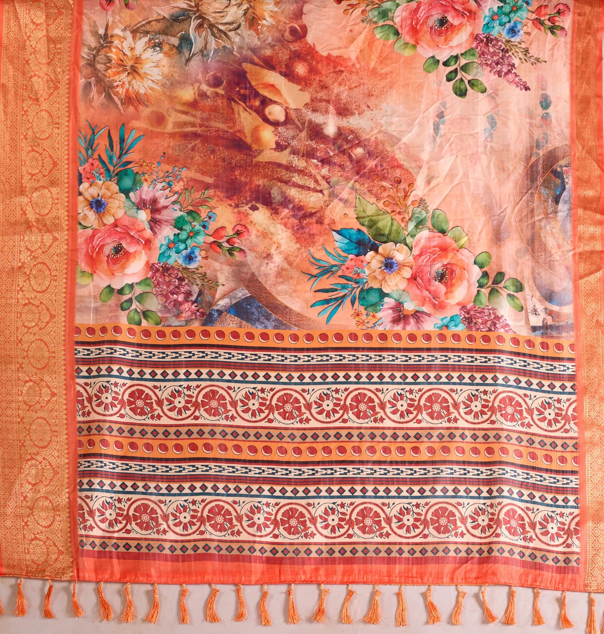 Floral Lichi Silk Saree with Zari Border