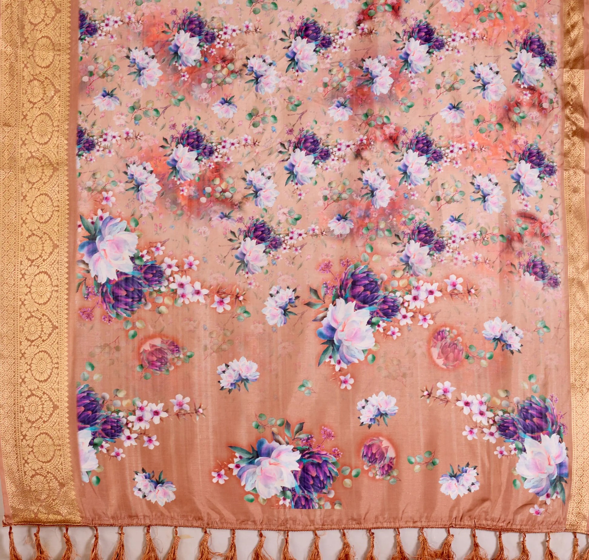 Floral Lichi Silk Saree with Zari Border