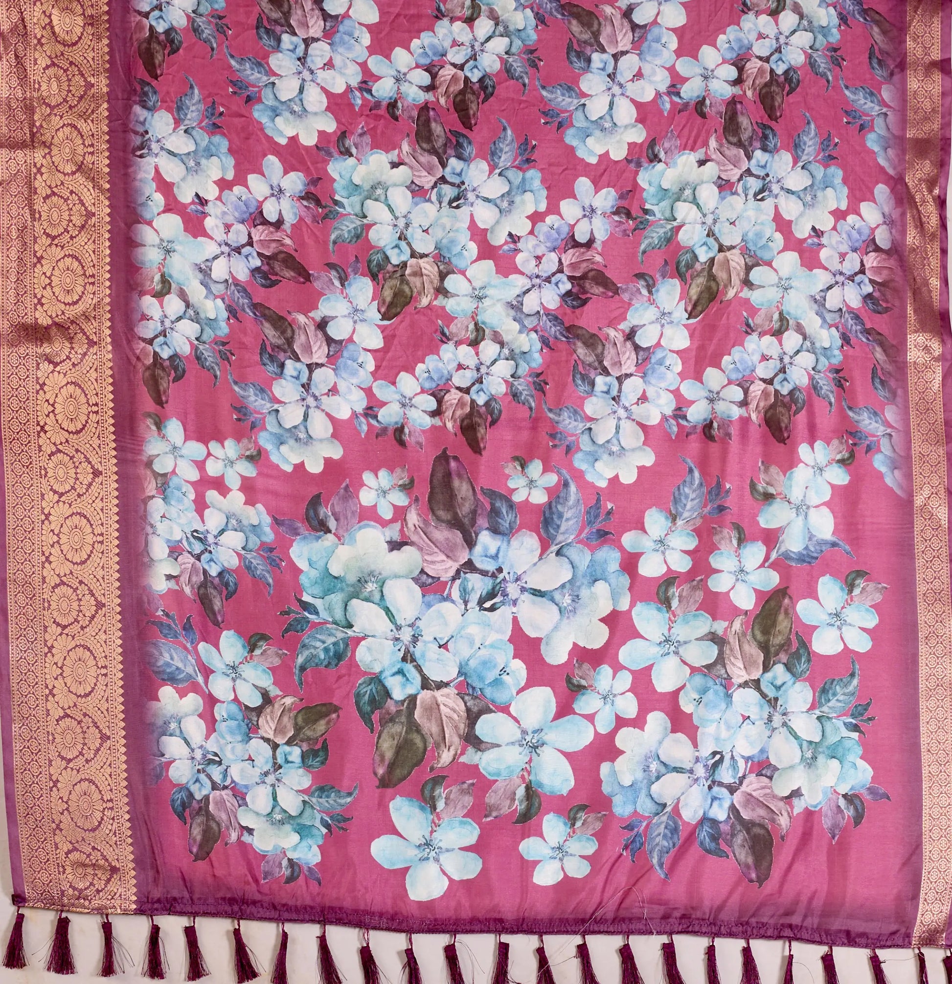 Floral Lichi Silk Saree with Zari Border
