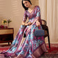 Floral Lichi Silk Saree with Zari Border