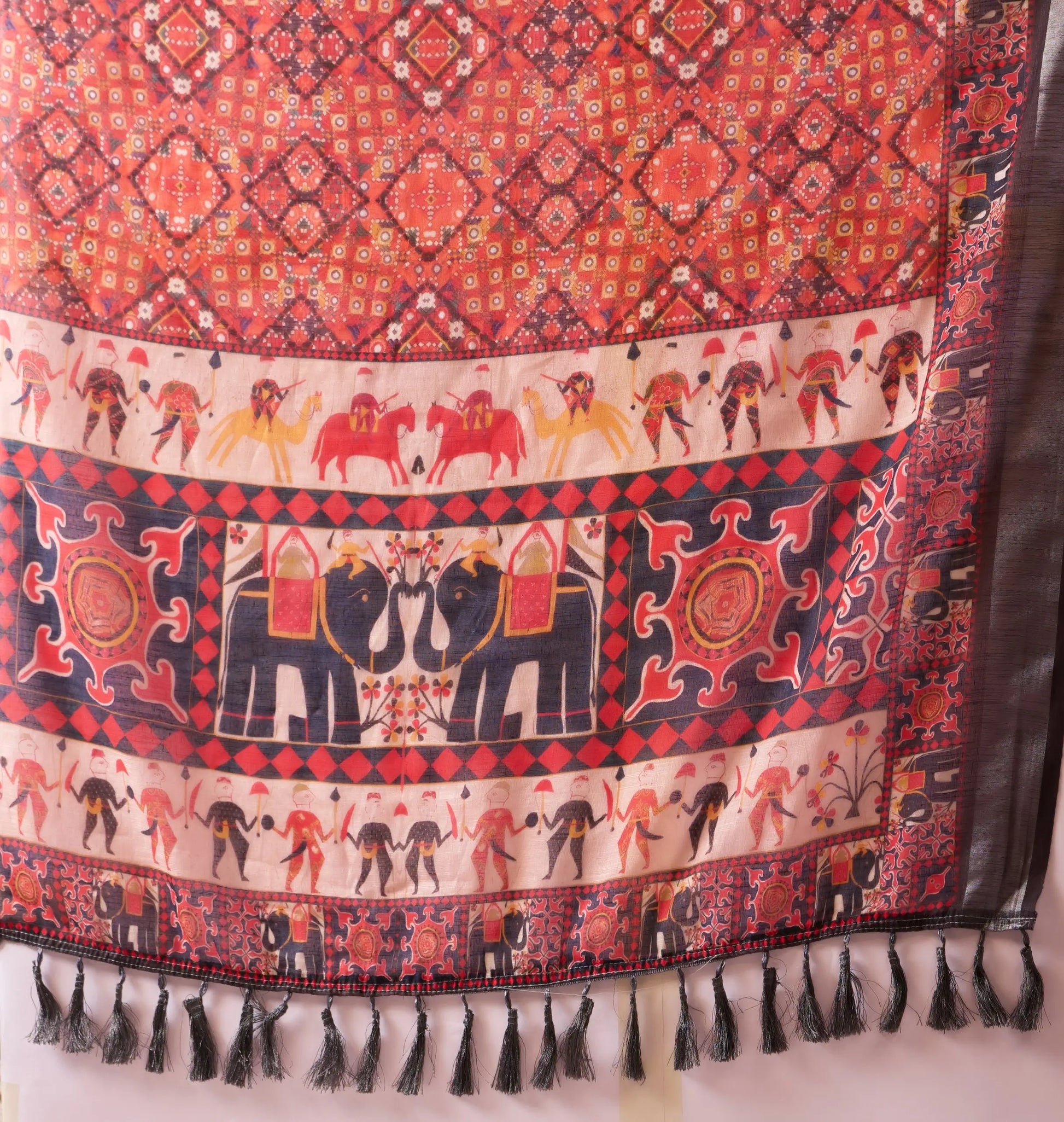 Floral Lichi Silk Saree with Zari Border