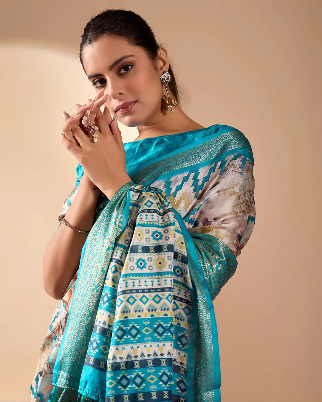 Floral Lichi Silk Saree with Zari Border