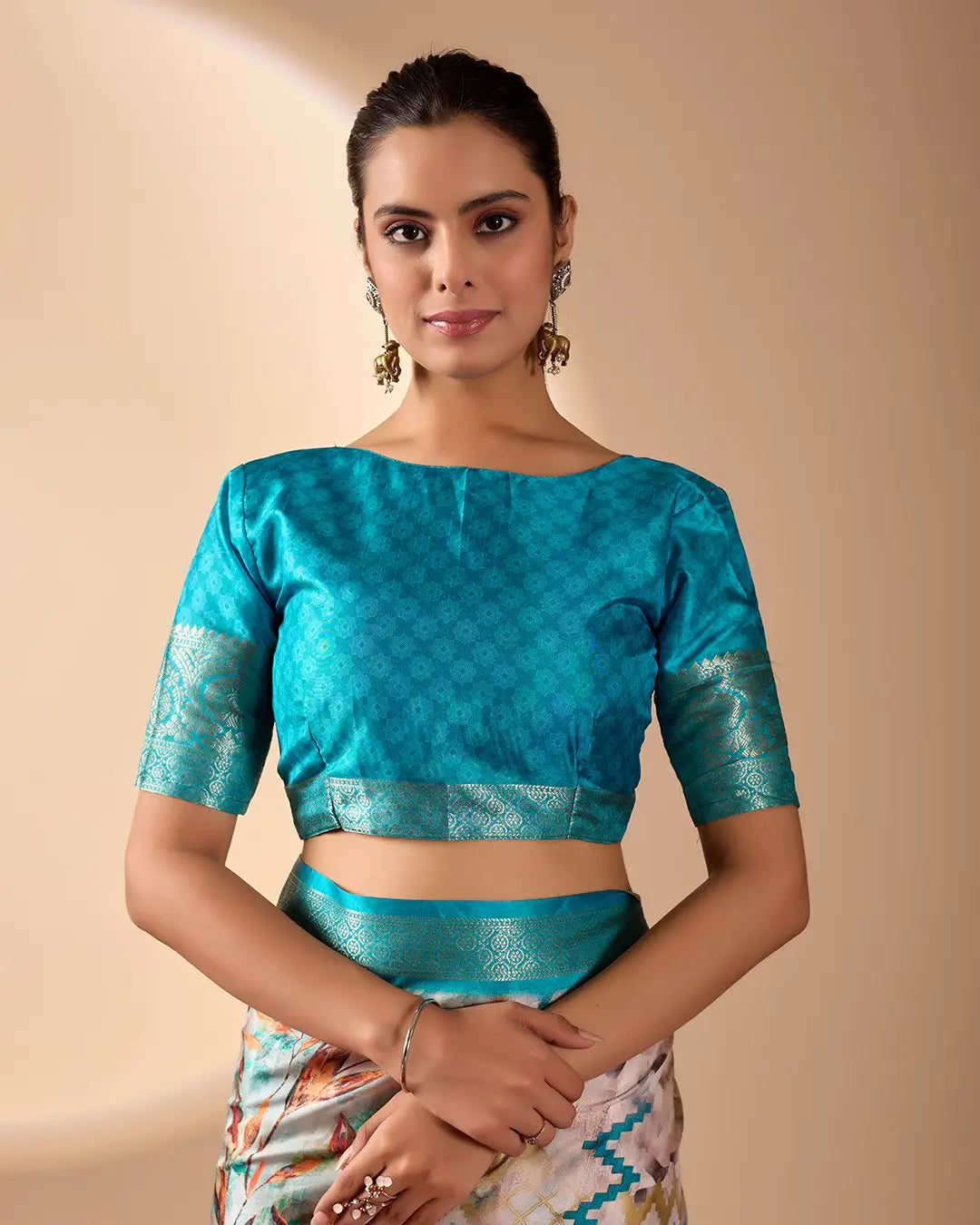 Floral Lichi Silk Saree with Zari Border