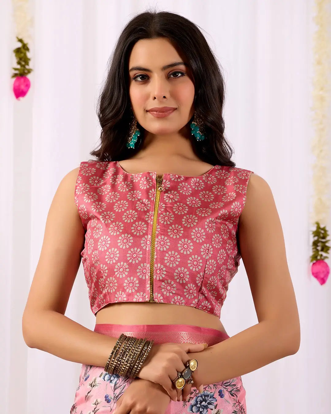 Floral Lichi Silk Saree with Zari Border